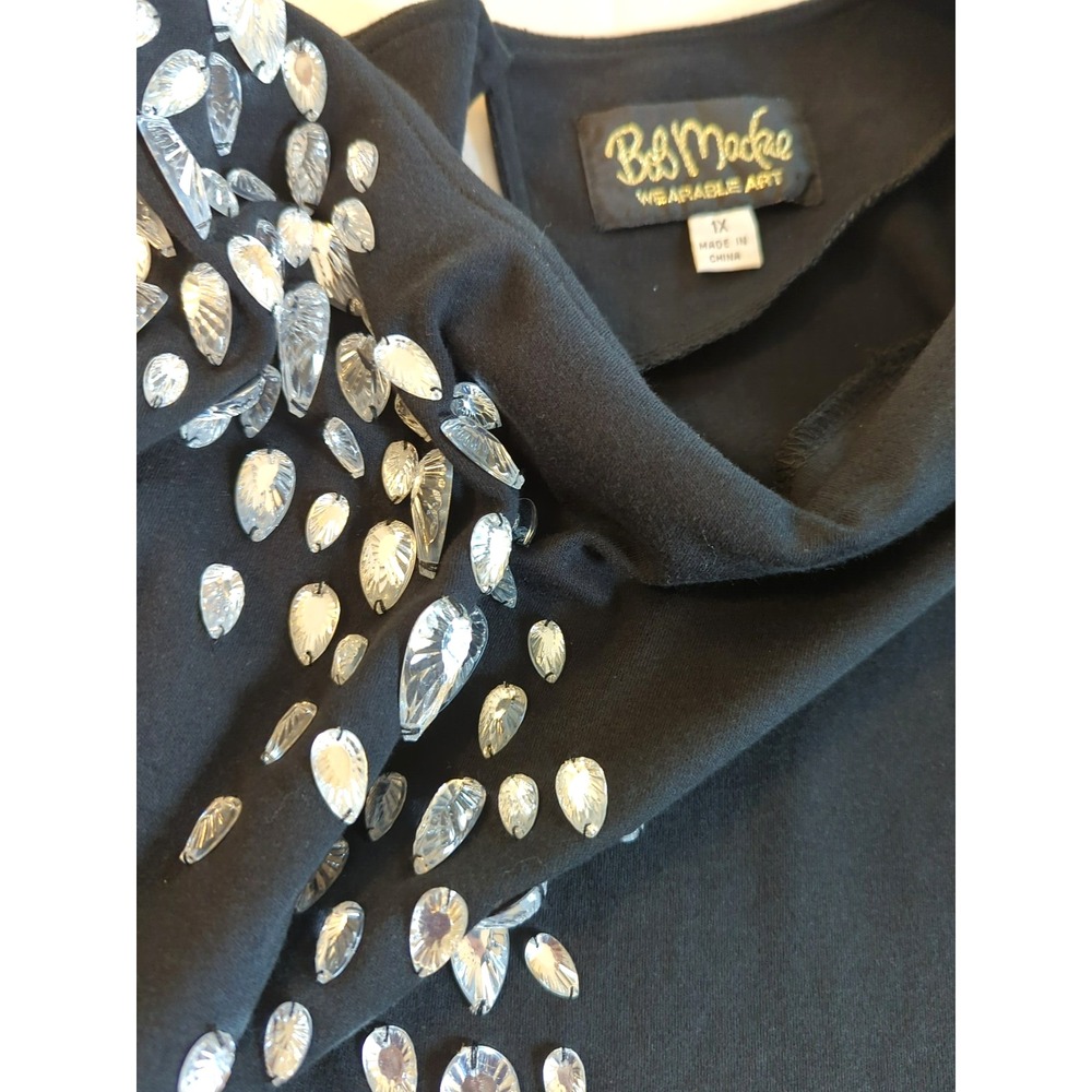 Bob Mackie Wearable Art Top Woman 1X Black Faux Stones Party Cocktail Hour - Picture 2 of 9